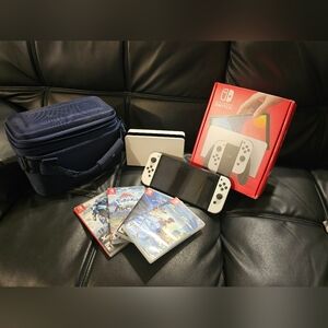 Nintendo Switch OLED Bundle with White Joycons, Case, And 6 Games Total